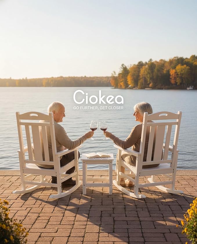 Ciokea Oversized Outdoor Rocking Chair, 380lbs Heavy-Duty Large Patio Rocker, Weather Resistant & Anti-Fade Porch Chair, High Back Cozy Rocking Chair for Outside, Fire Pit, Deck, Garden, White