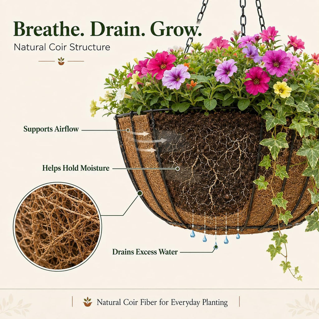 Sinimaka Coco Liners for Planters 14 Inch, 6 Pack Round Hanging Basket Liners, Coconut Fiber Liners for Planters Flowers Garden