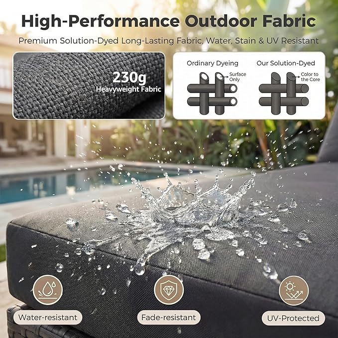 NICESOUL 13 Piece Patio Set with Fire Pit Table, Luxury Large Size Outdoor Furniture with Firepit & Chaise Lounge, 29.3" Highback Deep Seating 500 lbs Heavy Duty for Backyard, Deck, Dark Grey