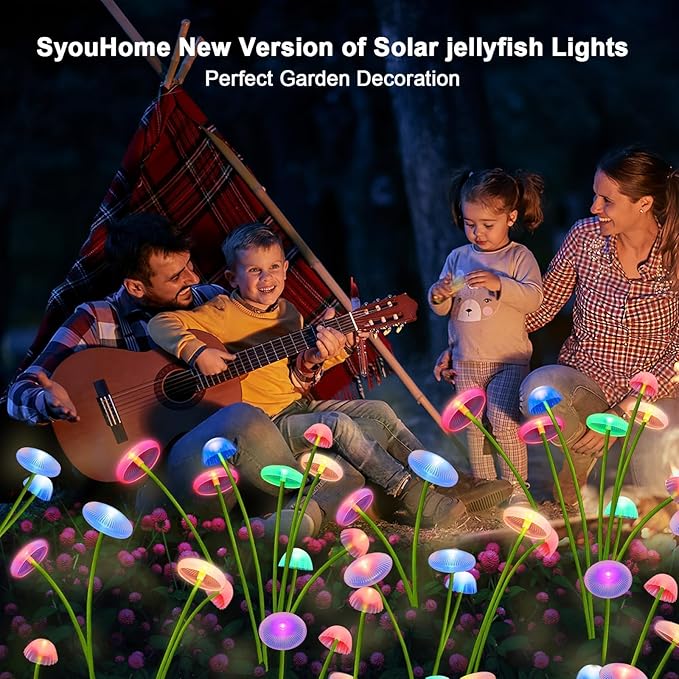 6 Pack Solar Garden Lights, 48 LEDs Swaying Mushroom Lights with 8 Lighting Modes, IP65 Waterproof Outdoor Decor for Garden, Yard, Patio, Pathway (Multicolor)