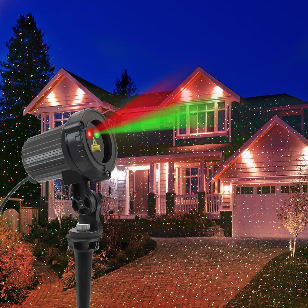 SUNFUCAN Laser Christmas Projector Lights Outdoor, Outdoor Garden Laser Light, Landscape Lights with Red and Green Stars, IP65 Waterproof,Cold Resistant. Suitable for Holiday, Party, Garden Decorati | Landscape Lights with Red and Green Stars, IP65