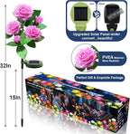 Solar Flower Lights Outdoor - Upgraded New Material Two Modes Realistic LED Solar Powered Waterproof Lights with 5 Roses, Solar Decorative Stake Lights for Garden (Pink, 2 Pack)