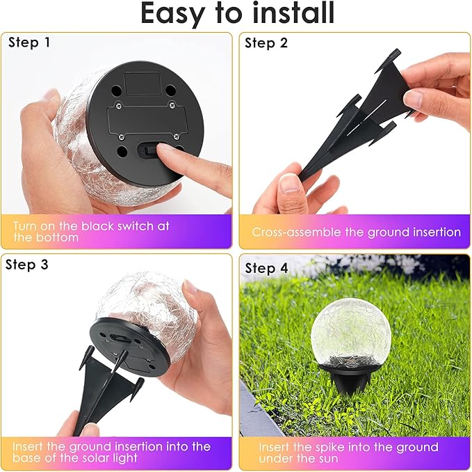 Solar Garden Lights, 4 Pack 120 LED Multicolor Cracked Glass Solar Outdoor Lights Decorative, Upgraded Waterproof Ball Lights for Yard Pathway Patio Lawn Christmas Outside Decor, 3.94