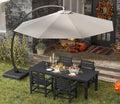 5-Piece Black Outdoor Dining Set with White 11FT Large Patio Umbrella, 75.2'' HDPE Table & Chairs for 8, Weather-Resistant Furniture with Umbrella Hole for Patio, Lawn, Poolside