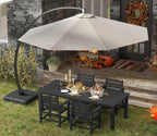 5-Piece Black Outdoor Dining Set with White 11FT Large Patio Umbrella, 75.2'' HDPE Table & Chairs for 8, Weather-Resistant Furniture with Umbrella Hole for Patio, Lawn, Poolside
