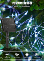 Minetom Solar String Lights for Outside, 33Ft 100 LED Outdoor Solar Fairy Lights, 8 Modes Balcony Lights for Tree Patio Christmas Party Wedding Decor (Pure White)