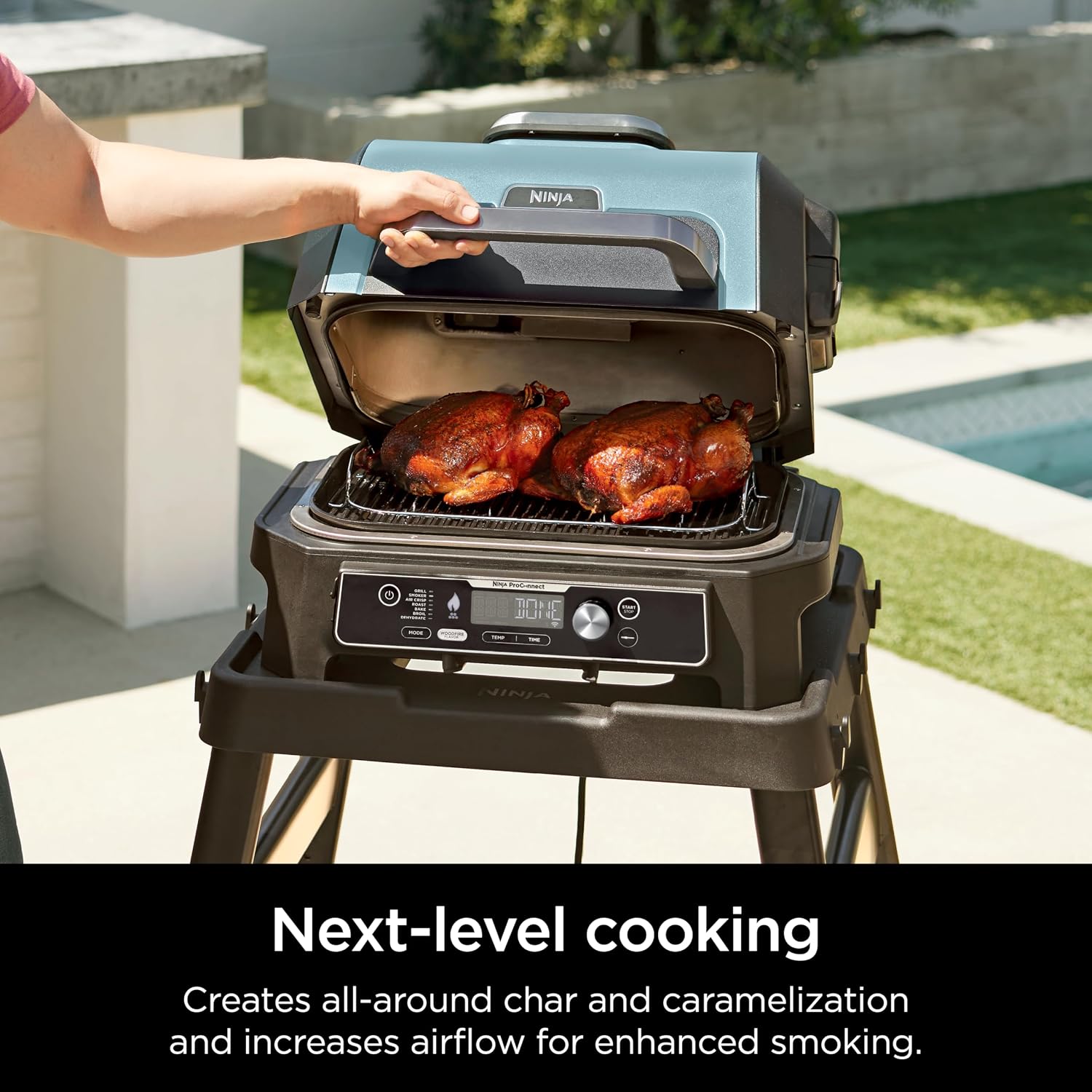 Ninja XSKGRIDLXL Woodfire Premium Griddle Plate & OG951 Woodfire Pro Connect Premium XL Outdoor Grill & Smoker & XSKRSTRKXL Woodfire Roast & Smoke Rack