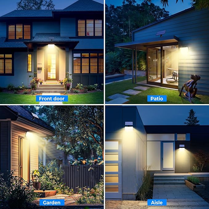 Peasur 2 Pack Solar Motion Lights Outdoor, 318 LED Solar Security Light with 3 Modes, IP65 Waterproof Powered Flood Lights for Outside Garden Patio Garage Yard Backyard Warm White