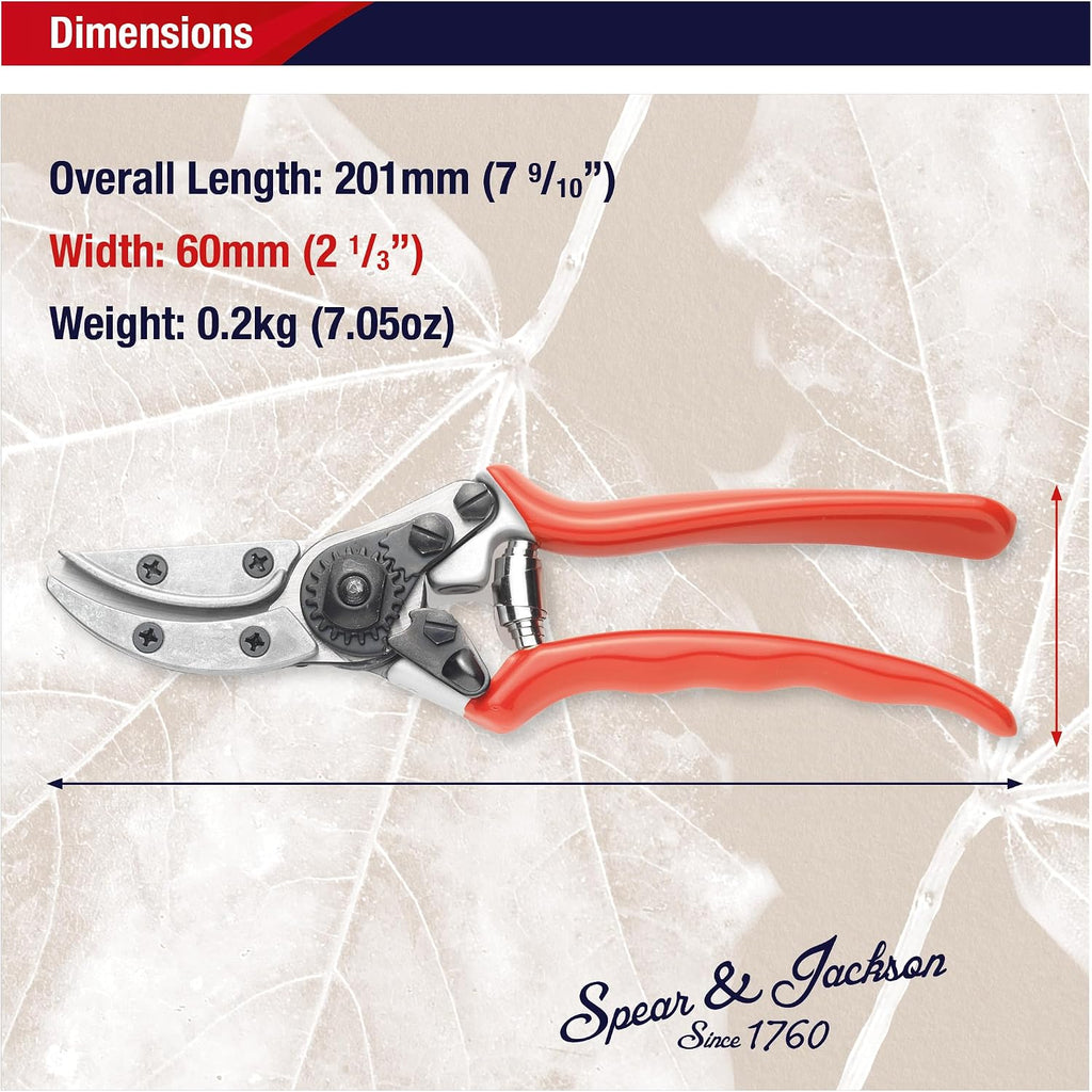 Spear & Jackson 6960CHBS Razorsharp Bypass Cut & Hold Secateurs with High Carbon Steel Blades, Lightweight Forged Aluminium Handle, Adjustable Catch & Shock Absorber