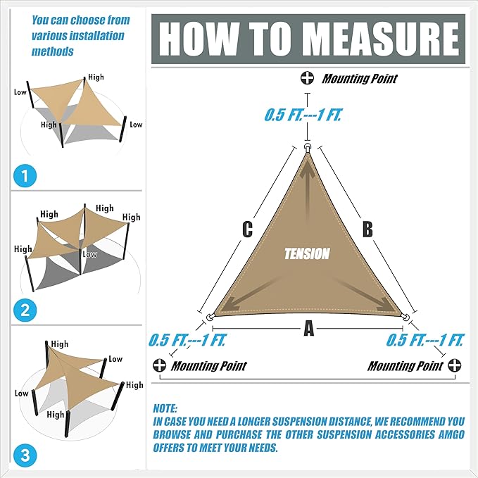 Amgo Custom Size 22' x 22' x 31.1' Beige Right Triangle Sun Shade Sail UPF50+ AGTAPRT12, Order to Make Canopy Awning, 95% UV Blockage, Water & Air Permeable, Commercial Standard (We Customize)