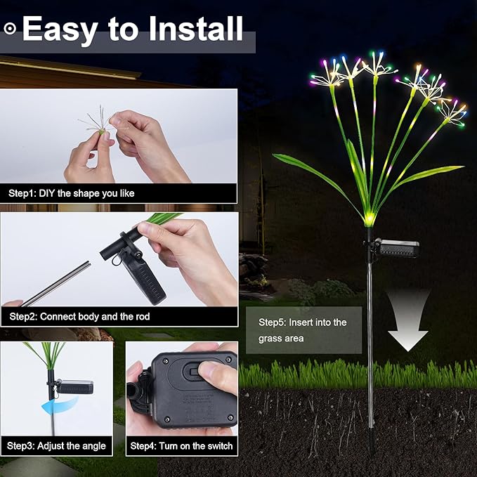 Garden Decor Solar Outdoor Lights, Waterproof Solar Powered Garden Decorative Lights for Christmas Outside Yard Pathway Flowerbed Planter Balcony Patio Gravestone Decor 4-Pack, Multicolor