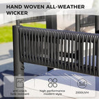 Grand patio Outdoor Dining Set, 7-Piece Patio Table and Chairs Set, Metal Woven Wicker Fixed Patio Chairs with Thickened Cushions & 1 Rectangular Woodgrain Dining Table with Umbrella Hole (Black)