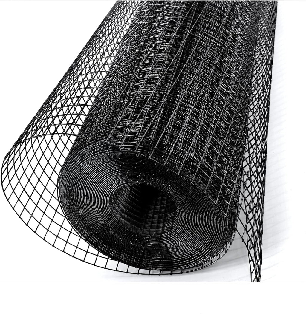 Black Hardware Cloth 1/2 in 48 x 100 ft 19 Gauge Mesh | PVC coated wire mesh, Shape Retention, Easy to Cut, Chicken Run, Garden Fence, Tree Guard, Animal Enclosure