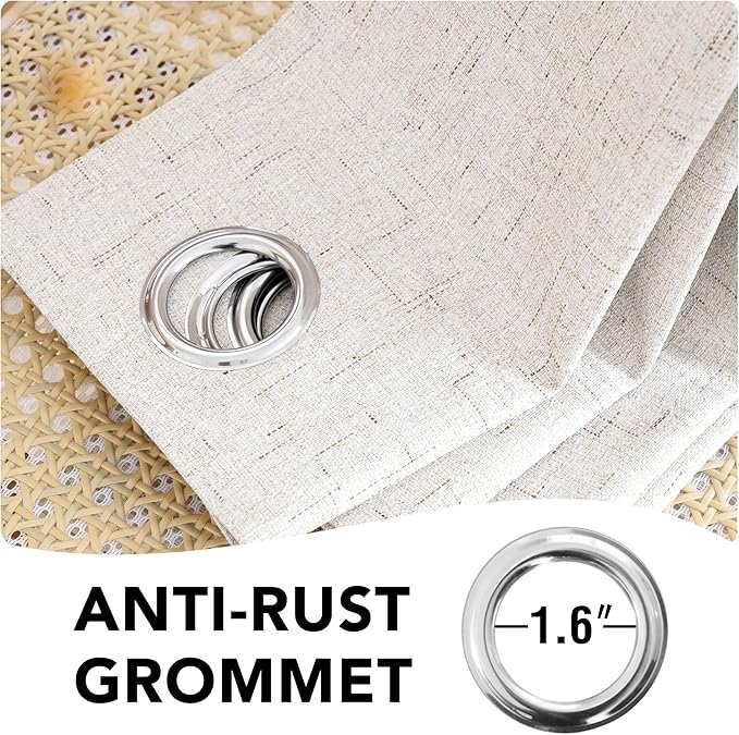 H.VERSAILTEX Primitive Linen Curtains 100% Blackout Curtain Drapes Burlap Fabric Curtains with White Thermal Insulated Liner, Grommet Top Drapes Living Room/Bedroom (2 Panels, 42 x 45 Inch, Ivory)