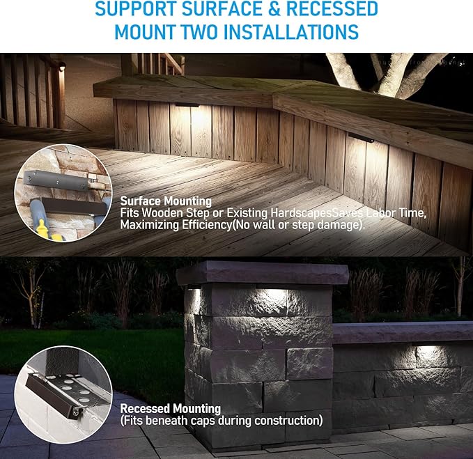 LEONLITE 7 Inch LED Hardscape Lighting, Update Retaining Wall Lights, LED Landscape Lighting, 12-24V AC/DC Paver Light Low Voltage, 3W/4W/5W Dimmable Outdoor Step Lights, 5000K Daylight, ETL, 4 Pack