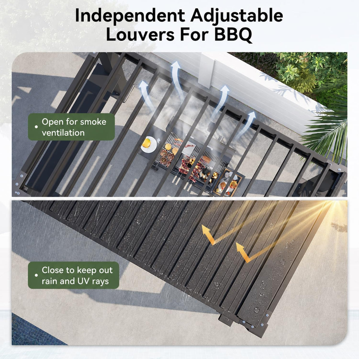 aoxun louvered pergola 8x5, outdoor grill pergola with, side view