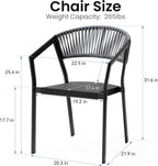 Patio Dining Chairs Set of 2 Aluminum Stackable Outdoor Chairs | Wicker Barrel Backrest Armchairs for Patio, Deck, Backyard, Grey