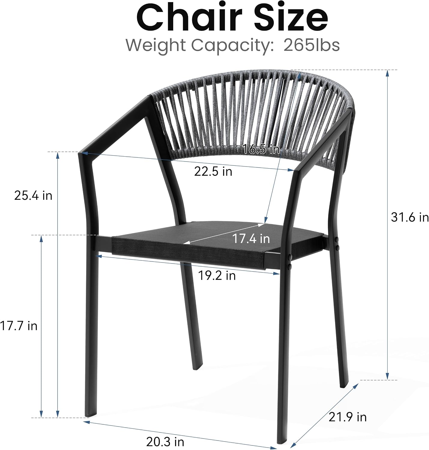 Patio Dining Chairs Set of 2 Aluminum Stackable Outdoor Chairs | Wicker Barrel Backrest Armchairs for Patio, Deck, Backyard, Grey