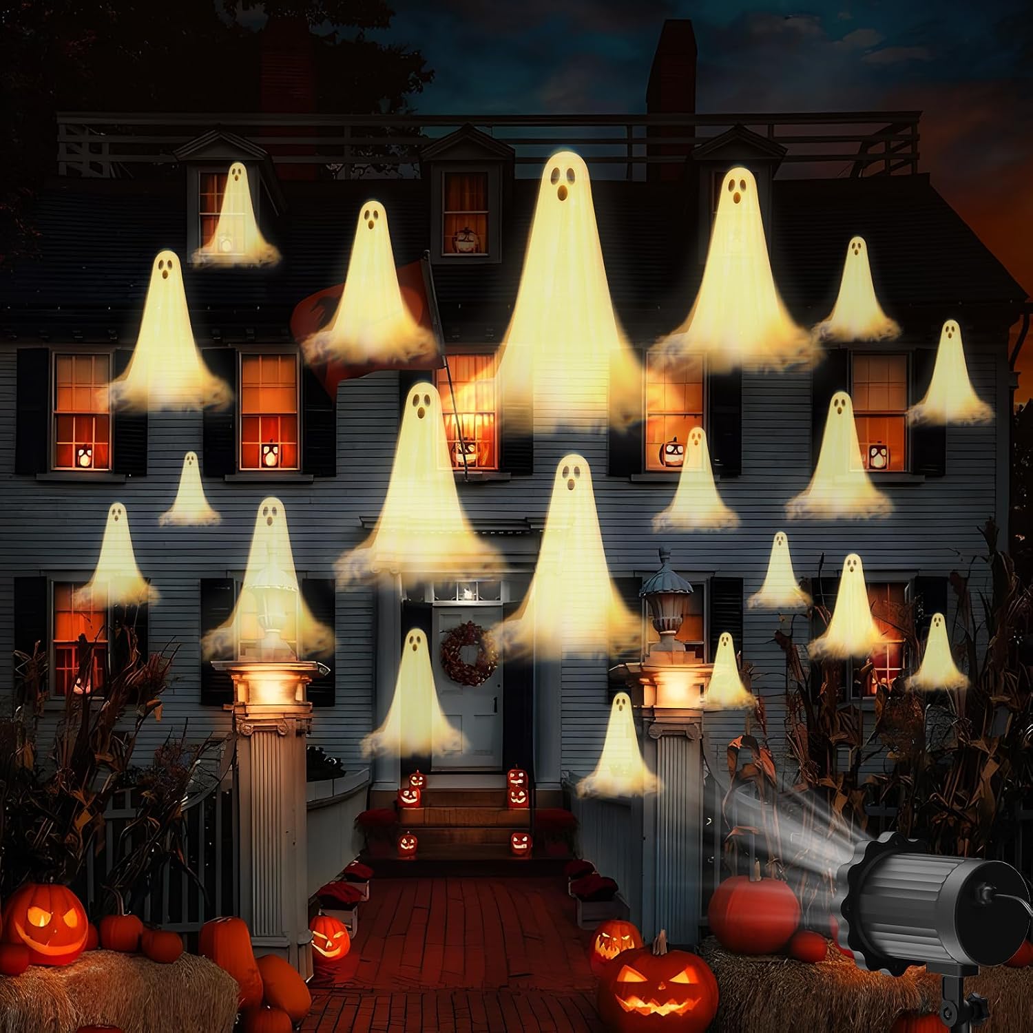 Halloween Projector Lights Outdoor,3D Dynamic Ghost Decorations Light,2026 Upgraded Clearer Ghost HD Patterns,Holiday Light for Home Window Wall Halloween Garage Door Decor