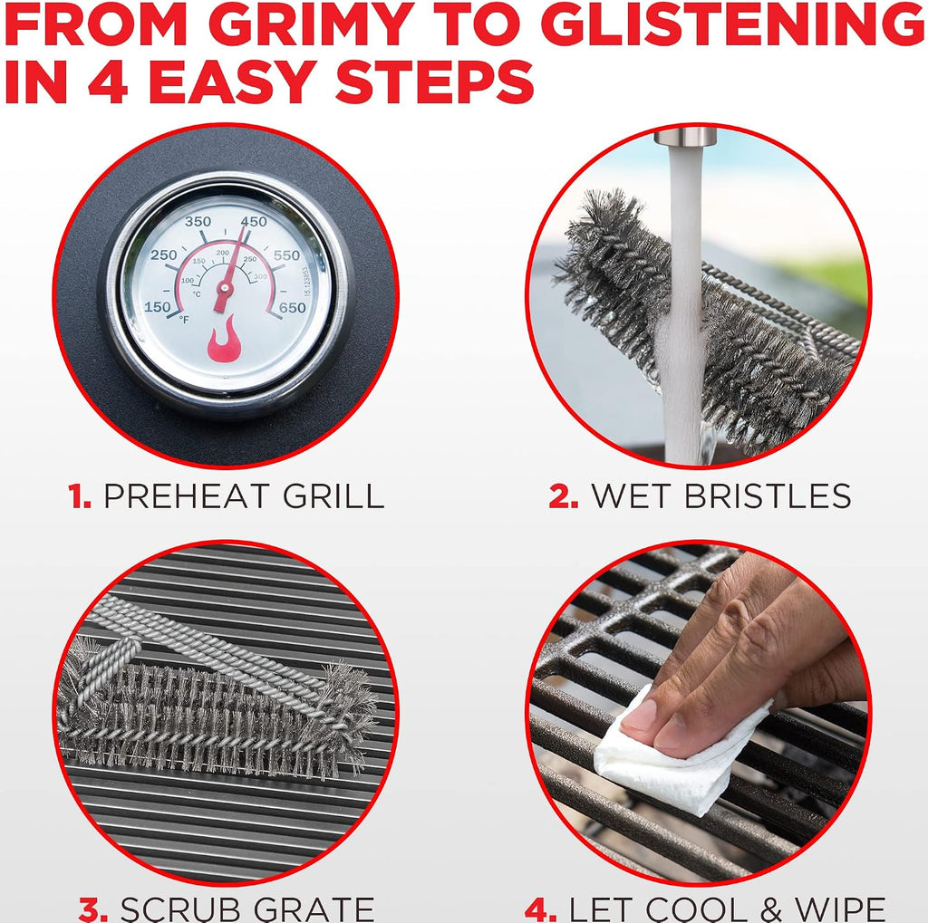 Alpha Grillers Grill Brush. Rust Proof Bbq Cleaning Scraper Accessories. Safe Stainless Steel Wire Bristle Grilling Cleaner Tools for Outdoor Barbecue Set, Incl Gas, Charcoal, Weber. Grill Brushes