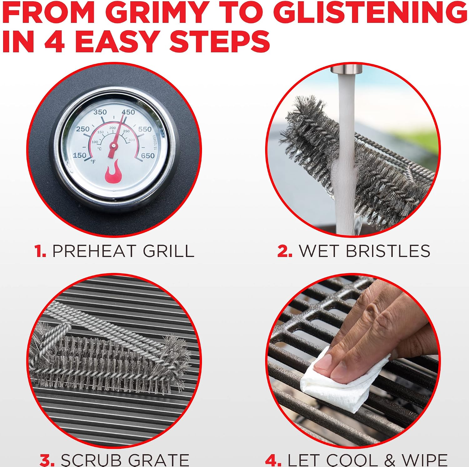 Alpha Grillers Grill Brush. Rust Proof Bbq Cleaning Scraper Accessories. Safe Stainless Steel Wire Bristle Grilling Cleaner Tools for Outdoor Barbecue Set, Incl Gas, Charcoal, Weber. Grill Brushes