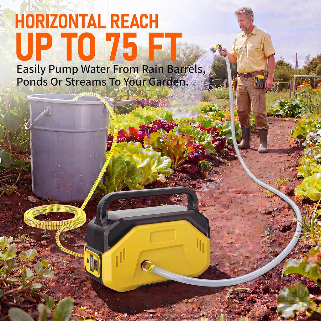 Water Transfer Pump Compatible with Dewalt 20V Battery(No Battery) | Portable Self-Priming Water Pump with 9.6GPM,75FT Max Head for RV, Tank, Pool Draining, Garden Watering