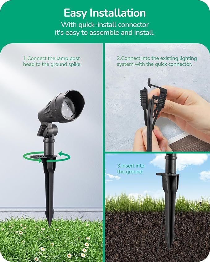 EDISHINE Low Voltage LED Landscape Lights with 35° Beam Angle, 3.2W 240LM 3000K Outdoor Landscape Lighting, CRI 80, Waterproof SpotLights for Trees, House, Yard, Garden, ETL Listed, 4 Pack