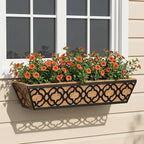 Y&M 24-Inch Window Planter Box 2Pcs Iron Deck Railing With Coco Liner, Metal Horse Troughs for Outdoor Balcony Rail Fence Porch Patio