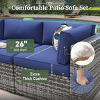 Aoxun 10 Piece Patio Furniture Set Wicker Rattan Patio Conversation Set Outdoor Sectional Sofa Set with Coffee Table and Thickened Cushions, Gray/Blue (Waterproof Cover Included)