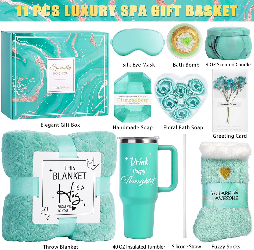 Birthday Gifts for Women, Self Care Get Well Soon Gift Baskets for Mom Her Sister Wife Girlfriend Ocean Relaxing Spa Care Package w/Blanket 40 OZ Tumbler Unique Thinking of You Inspirational Gift