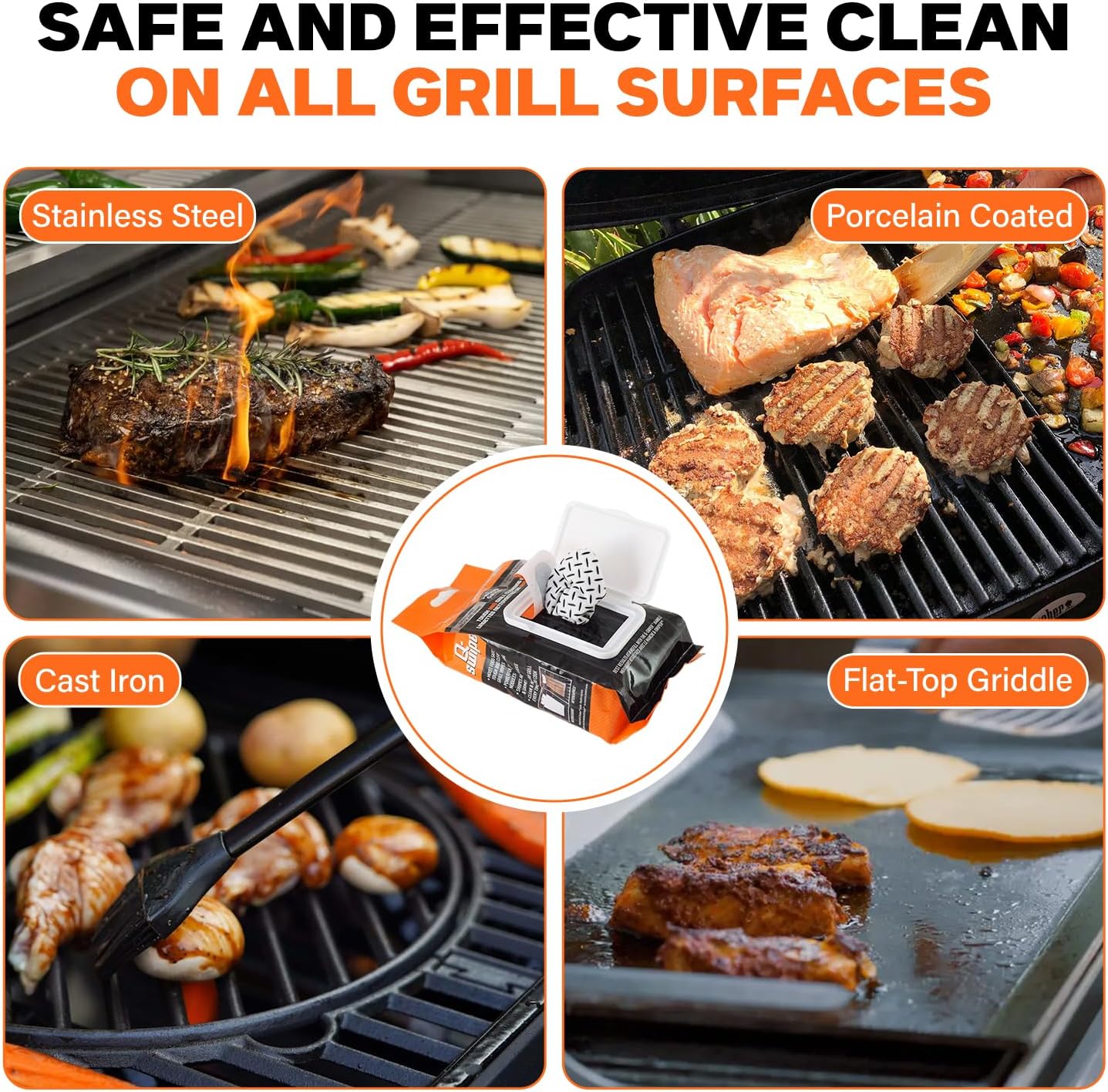 Proud Grill Q-Swiper Easy-Clean Moist, Tough BBQ Grill Cleaning Wipes, 40ct | Bristle-Free BBQ Cleaner, Heavy-Duty Thick Degreaser Wipes, Grease & Grime Remover for Outdoor Barbecue Grills, Disposable