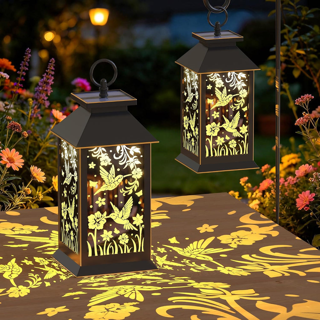 Hummingbird Solar Lanterns Outdoor Waterproof, Black 13.25 in Decor