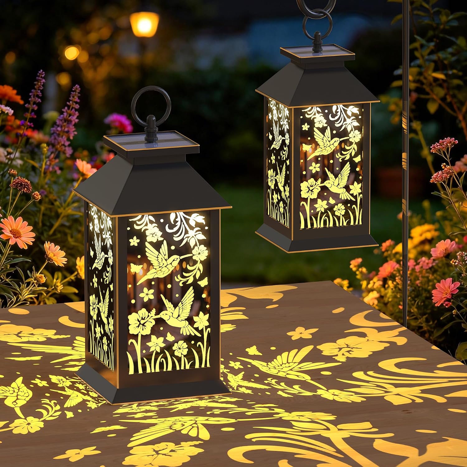 Hummingbird Solar Lanterns Outdoor Waterproof, Black 13.25 in Decor
