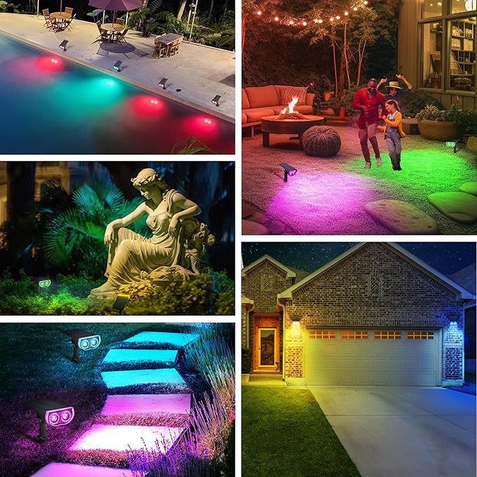 Linkind Solar Lights Outdoor StarRayS, Color Changing Solar Spot Lights, IP67 Waterproof St Patricks Day Lights for Landscape Garden Pathway Walkway (Multicolor, 10 Pack)