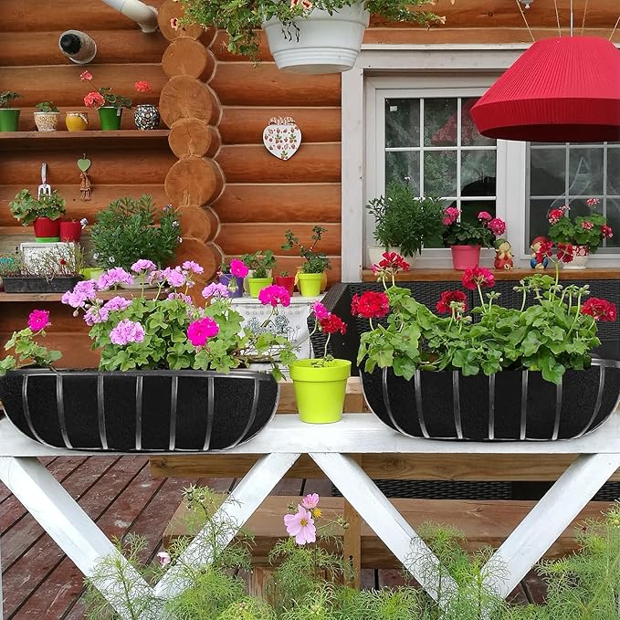 3PCS 30 Inch Planter Basket Liners Fabric Window Box Liners Felt Trough Planter Liner Replacement Black Flower Basket Liner Non-Woven Hanging Plant Liner for Planters Garden Fence - Avoid Bird Nesting