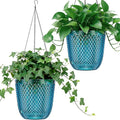 QCQHDU Self Watering Hanging Pots, 2 Pack 5.7 Inch Hanging Planters for Plants Indoor, Outdoor Flower Pots with Drainage Holes and 3 Hooks Chains for Garden Home (Klein Blue)