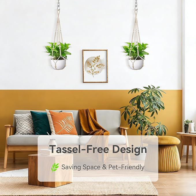 USLAI Macrame Plant Hanger Indoor Outdoor, Fits 4 to 15 Inch Pots, Strong Hanging Planter Holder, Boho Home Decor, 23+29+35 Inch, Ivory (POTS NOT Included)