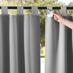 NICETOWN 2 Panels=104" Width Patio Curtains Outdoor Waterproof Extra Long 108" Length, Self-Stick Tab Top Thermal Insulated Blackout Vertical Drapes Indoor Outdoor for Porch, Silver Grey