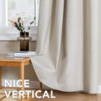 H.VERSAILTEX Linen Curtains 100% Blackout Curtains for Bedroom 96 inch Long Full Light Blocking Nature Linen Blended Window Curtains for Living Room Nickel Grommet (2 Panels, Heathered Linen)