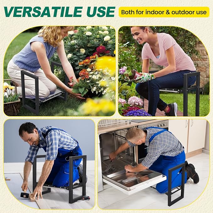 Garden Kneeler and Seat Heavy Duty - 12.7" Wide Garden Kneeling Bench Stool with Handles, Folding Knee Seat Chair Gardening Gifts for Seniors Women Men Gardeners Pain-Free Weeding Planting