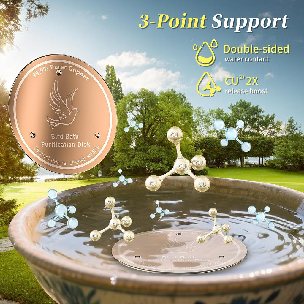 99.99% Pure Copper Cleaning Tray, 0.6mm 2-Piece Birdbath Copper Tray, equipped with a three-point support to ensure physically safe cleaning of water, for year-round use, outdoor birdbaths and bowls