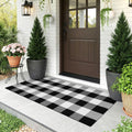 KOZYFLY Buffalo Plaid Rugs 2x4.3 Ft Black and White Rug Front Door Mat | Washable Front Door Rug, Woven Cotton Indoor Outdoor Rug, Front Porch Kitchen Entryway Patio Farmhouse Checkered Doormat