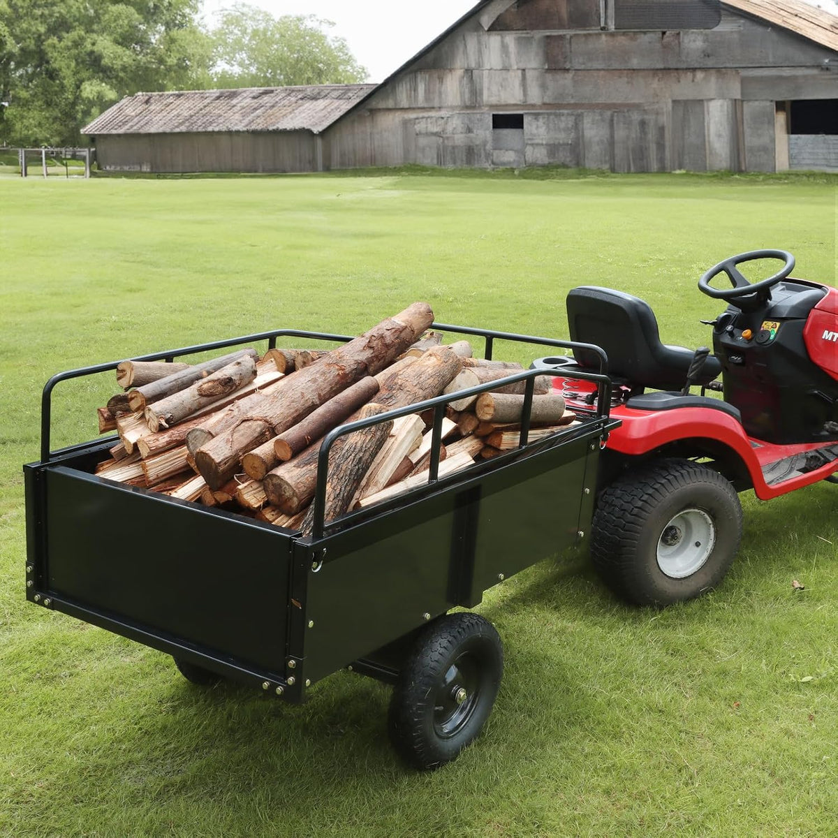 vevor heavy duty atv trailer steel dump cart, front angle view