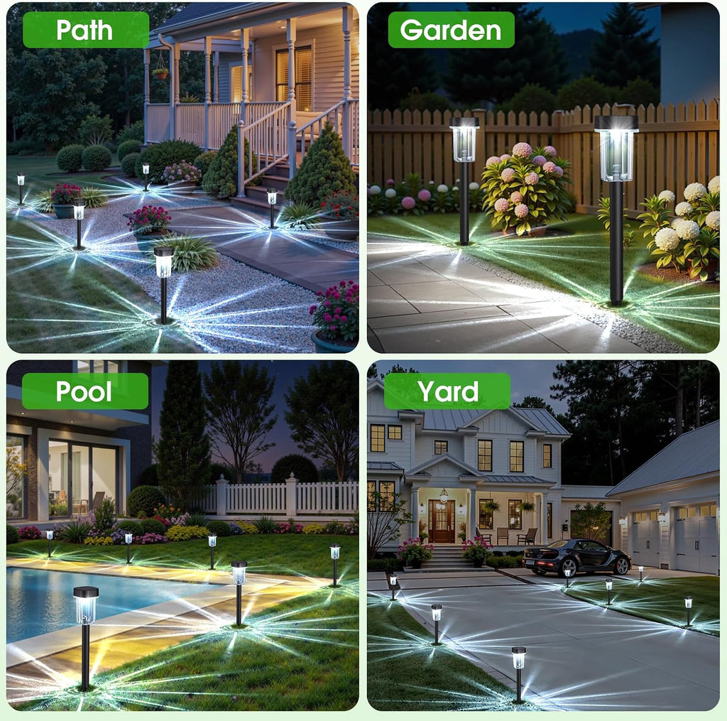 Solar Lights Pathways 8 Pack, Solar Garden Lights IP65 Waterproof 6000K Cold White LED Path Lighting with Snowflake Pattern for Yard Lawn Driveway Walkway Ground Patio Landscape