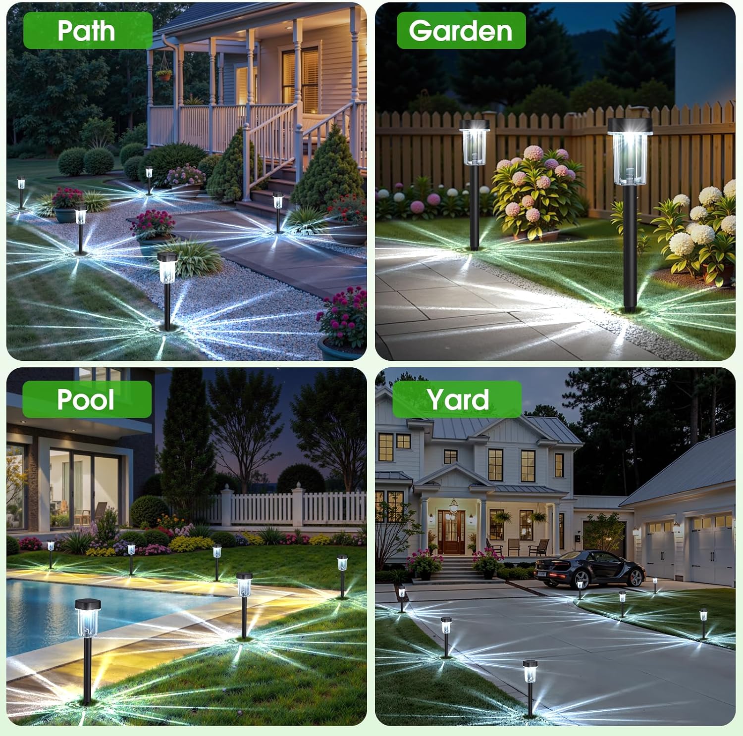 Solar Lights Pathways 8 Pack, Solar Garden Lights IP65 Waterproof 6000K Cold White LED Path Lighting with Snowflake Pattern for Yard Lawn Driveway Walkway Ground Patio Landscape