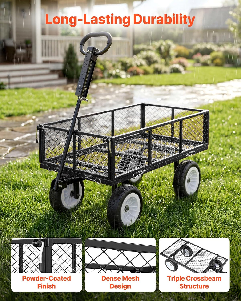 vevor 900 lbs steel garden cart, 2 in, close-up detail