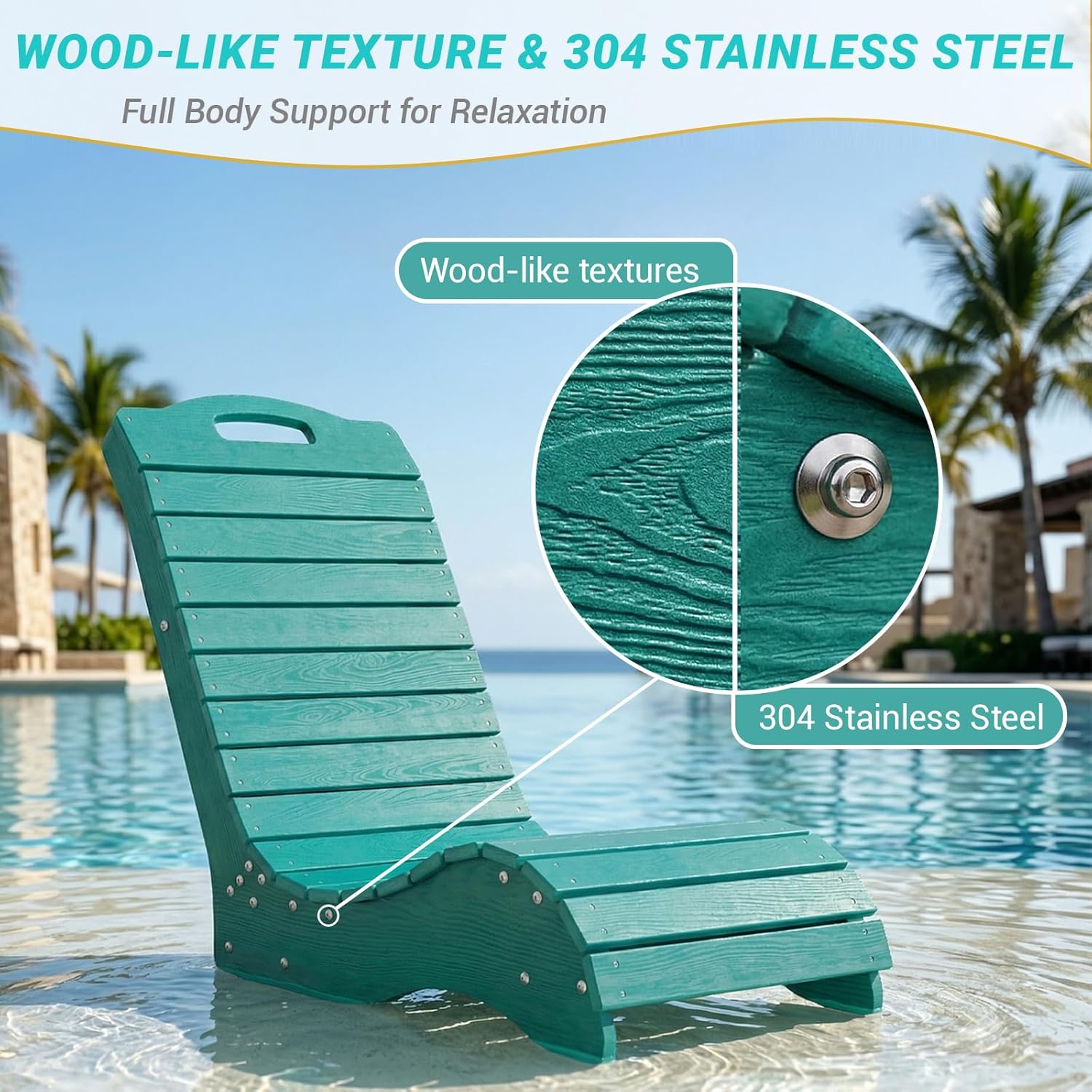 Skybright HDPE Pool Lounge Chairs Set of 2, in-Pool Chaise Lounge Outdoor with Wheels, S Shape Patio Sun Shelf Lounger for Poolside, Deck, Patio, Beach