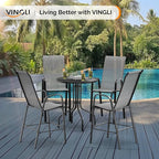 VINGLI Set of 6 Stackable Outdoor Bar Stools – Sling Chairs with High Back & Armrests, for Lawn, Garden, Bar, Grey