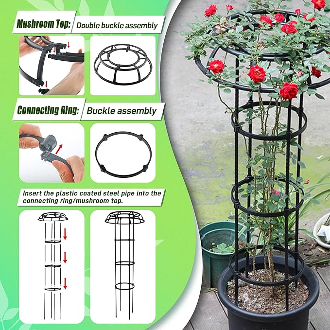 Garden Trellis for Climbing Plants Outdoor, 53 Inch Mushroom Top Trellis for Climbing Plants, Metal Plant Flower Trellises for Vine Grape Vegetable Cucumber Tomato Trellis, 1 Pack