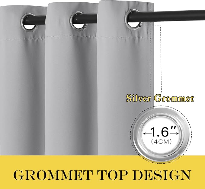NICETOWN Blackout Long Window Curtain 90 inch Length - Room Darkening Thermal Curtain Grommet Large Window Treatment Light Blocking for Living Room (Siver Grey, 1 Panel, W66 x L90)